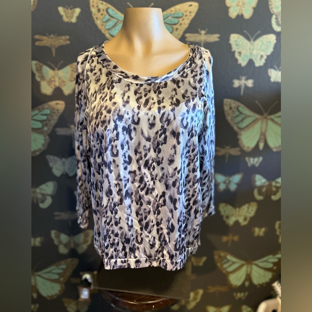 Corporate Goth Silk Black Gray Leopard Print Women's Top banded bottom